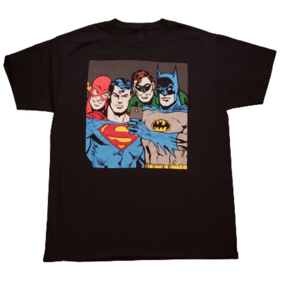 DC Comics Justice League T-Shirt Batman Flash Superman Black Men's L Pre-owned - Picture 1 of 6